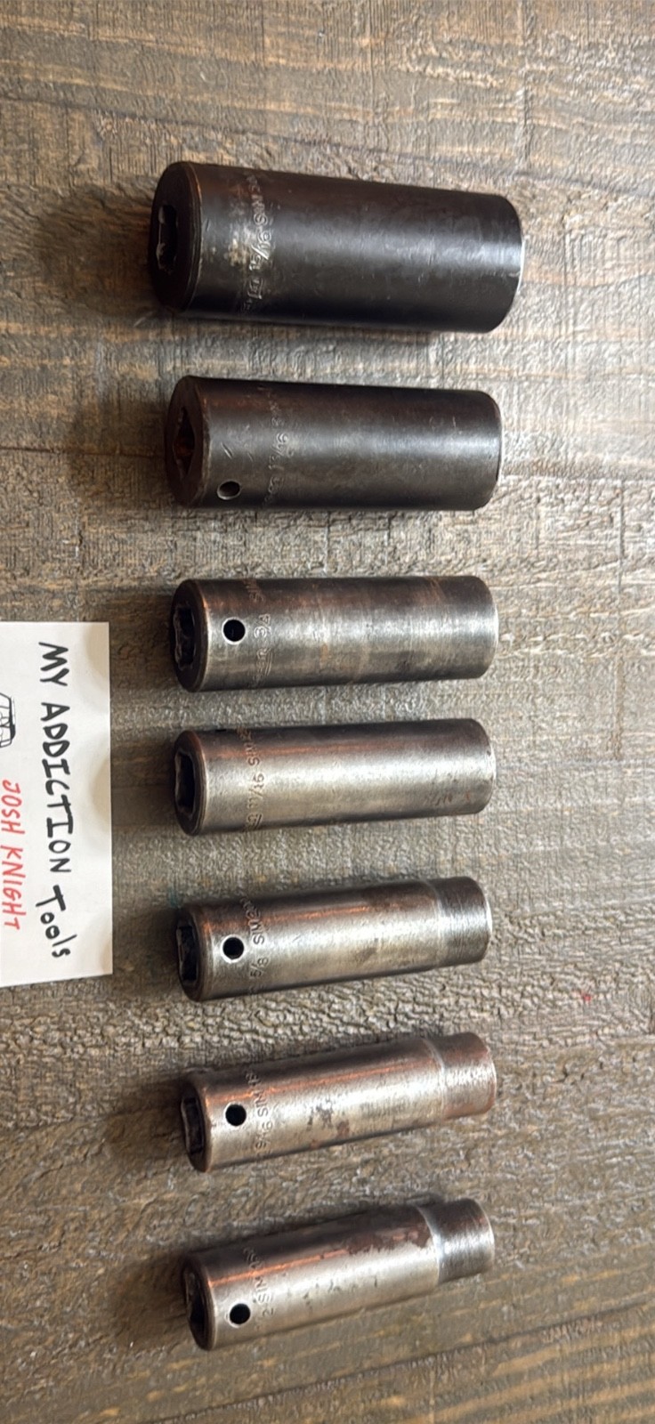 Snap on 7 piece SAE deep well impact sockets no owner markings