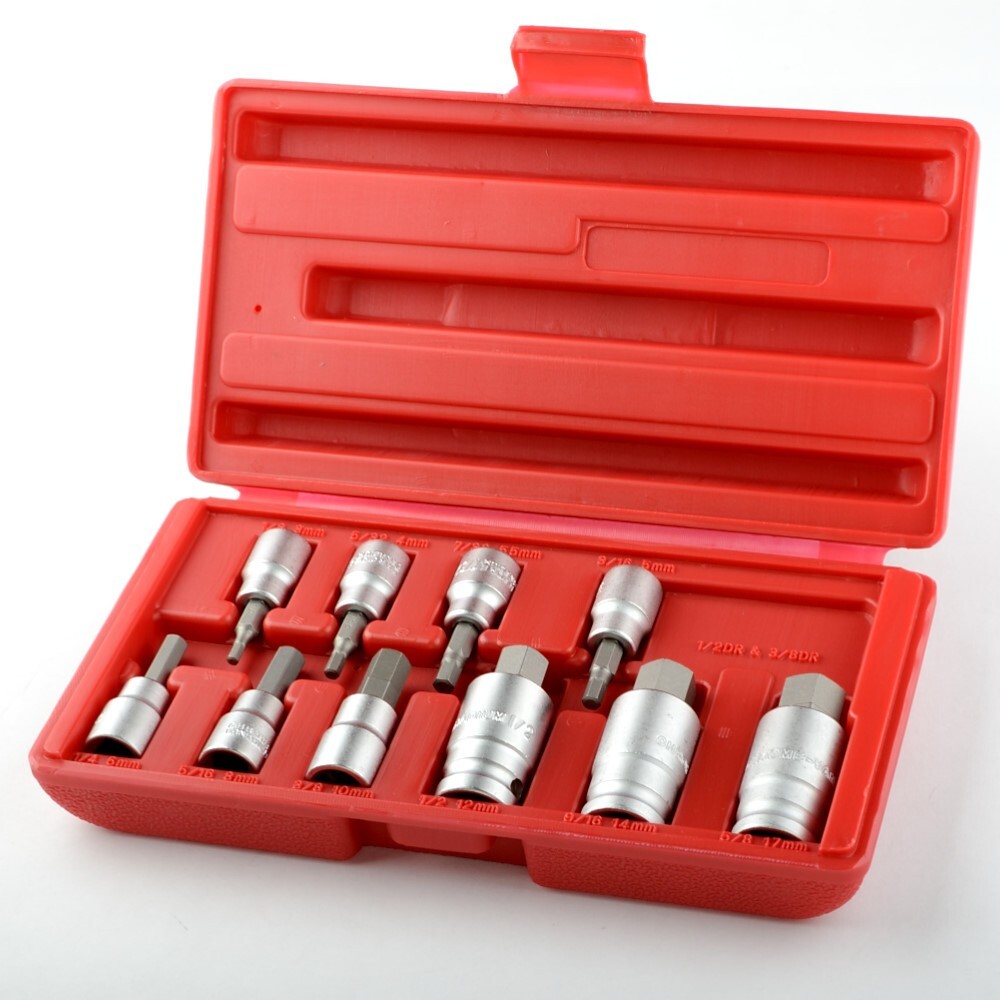 [10 pc] 3/8″ And 1/2″ Drive Hex Bit Socket -METRIC-