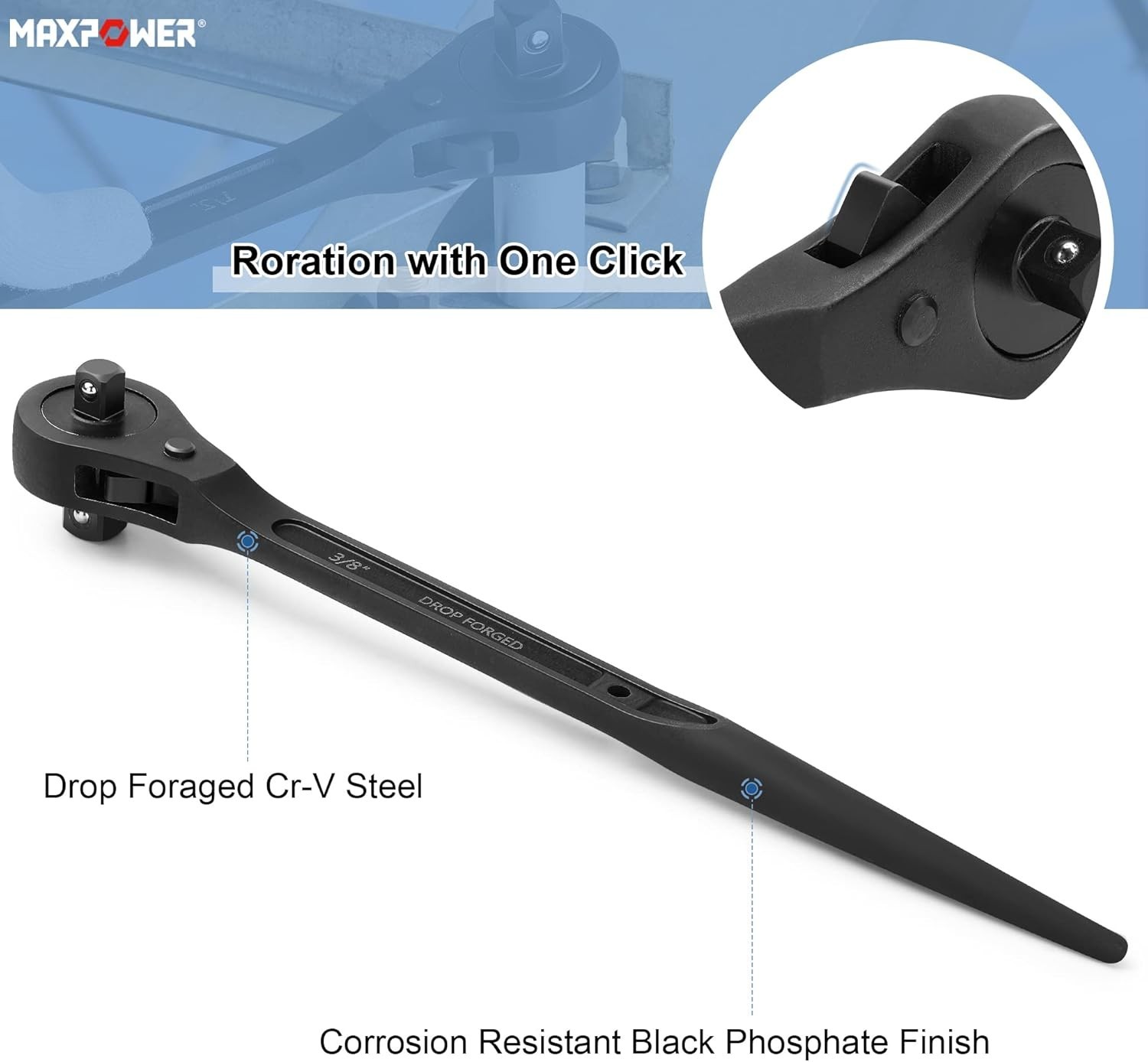 2PCS Dual Drive Head Ratchet Wrench, 1/2″ x 3/4″ Spud Ratchet 16 inch