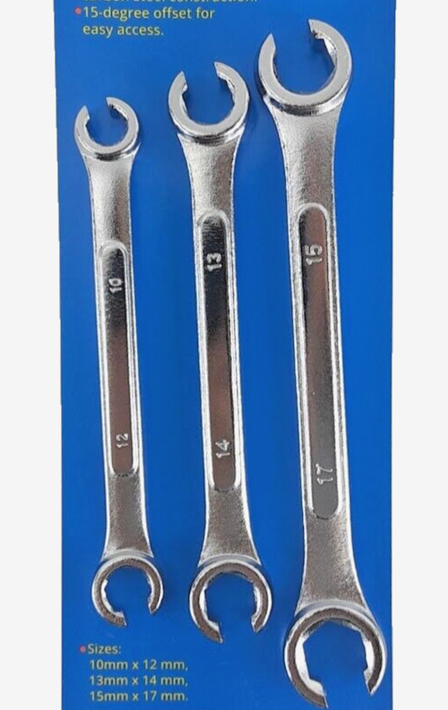 New 3 pc Metric Line/Flare Nut Wrench Set 10mm X 12mm, 13mm X 14mm, 15mm X 17mm
