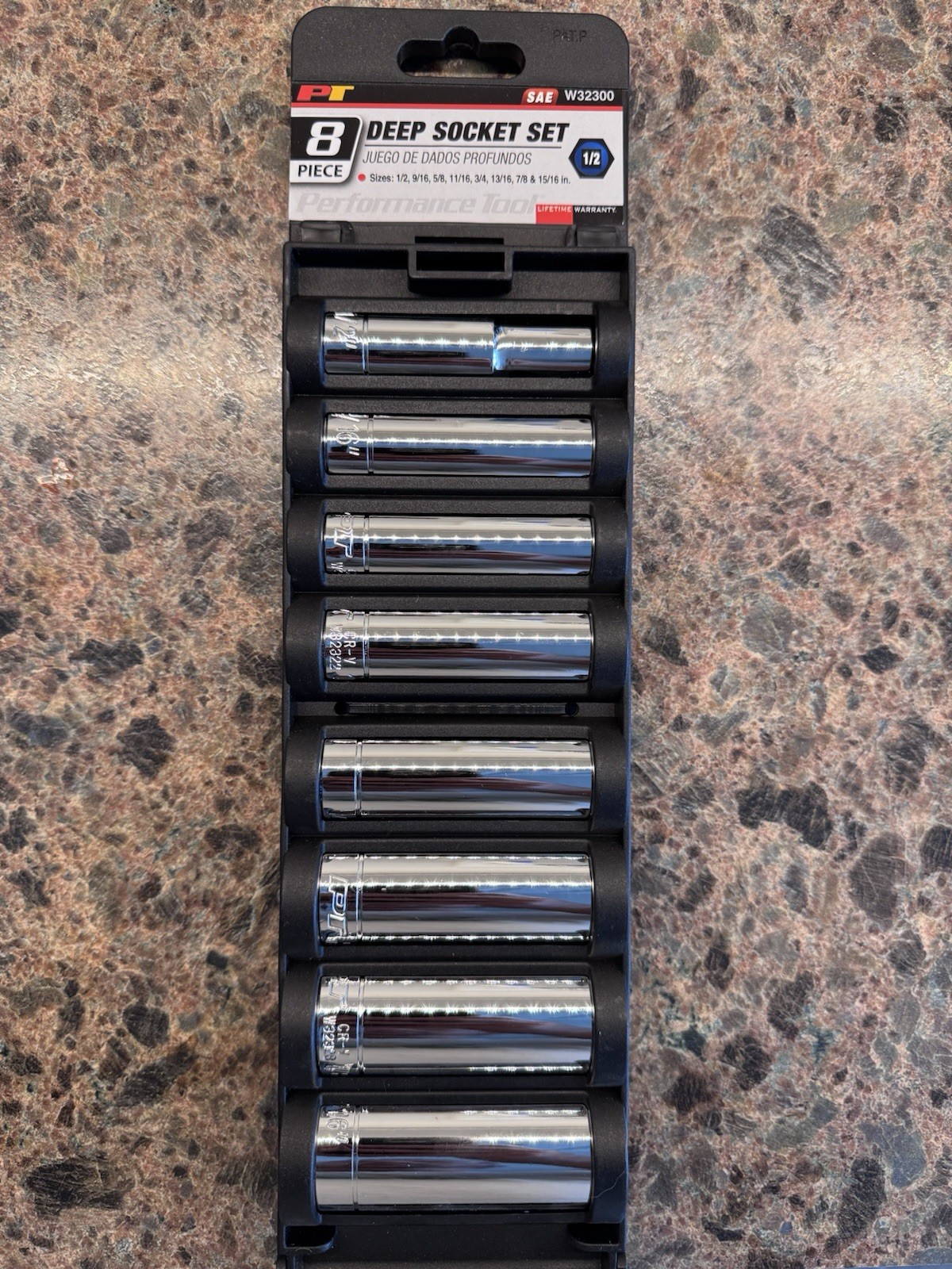 Performance Tool W32300 8 Pc 1/2” Drive SAE Deep Socket Set New Taiwan