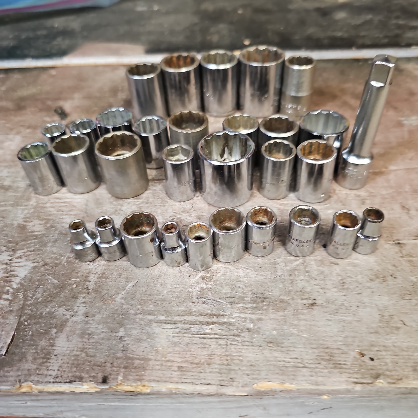 31-Pc Proto & Challenger USA Socket Lot Mixed Sizes 1/4” 3/8” 1/2” Drive