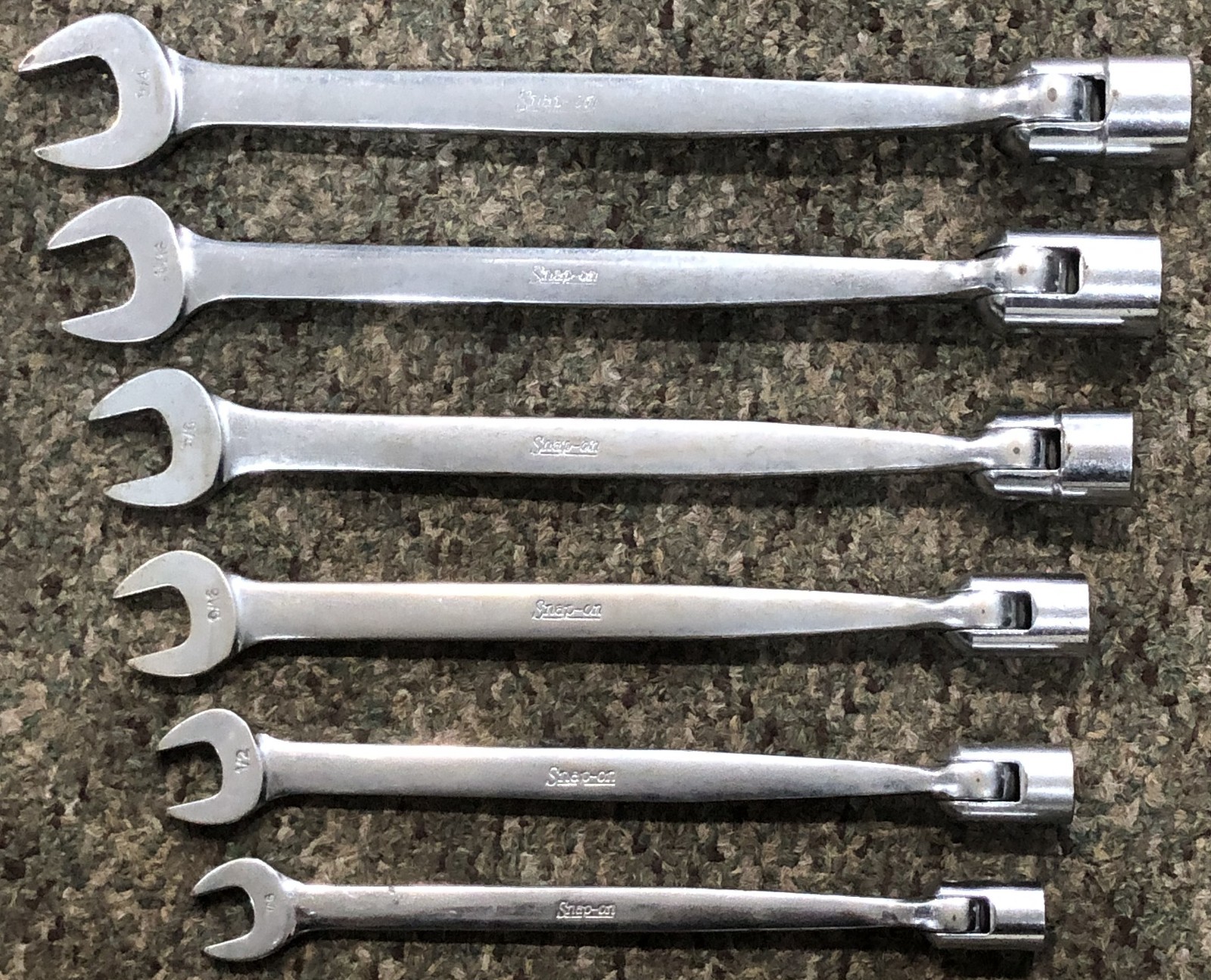 6 Snap-On FHO Set SAE Flex Head Socket Wrench 3/4, 11/16, 5/8, 9/16, 1/2, 7/16