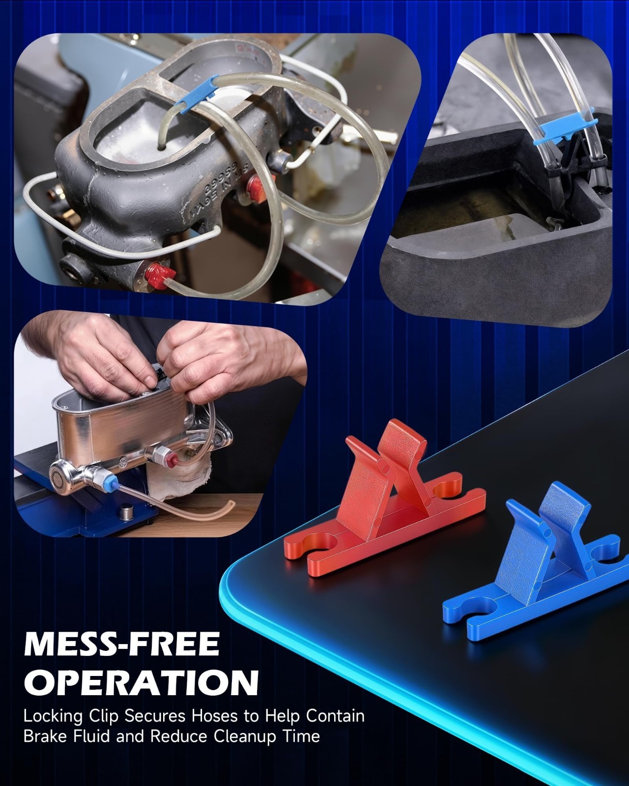 Universal Complete Brake Bleeder Tool Kit, Master Cylinder Fluid Flush Hose Tape