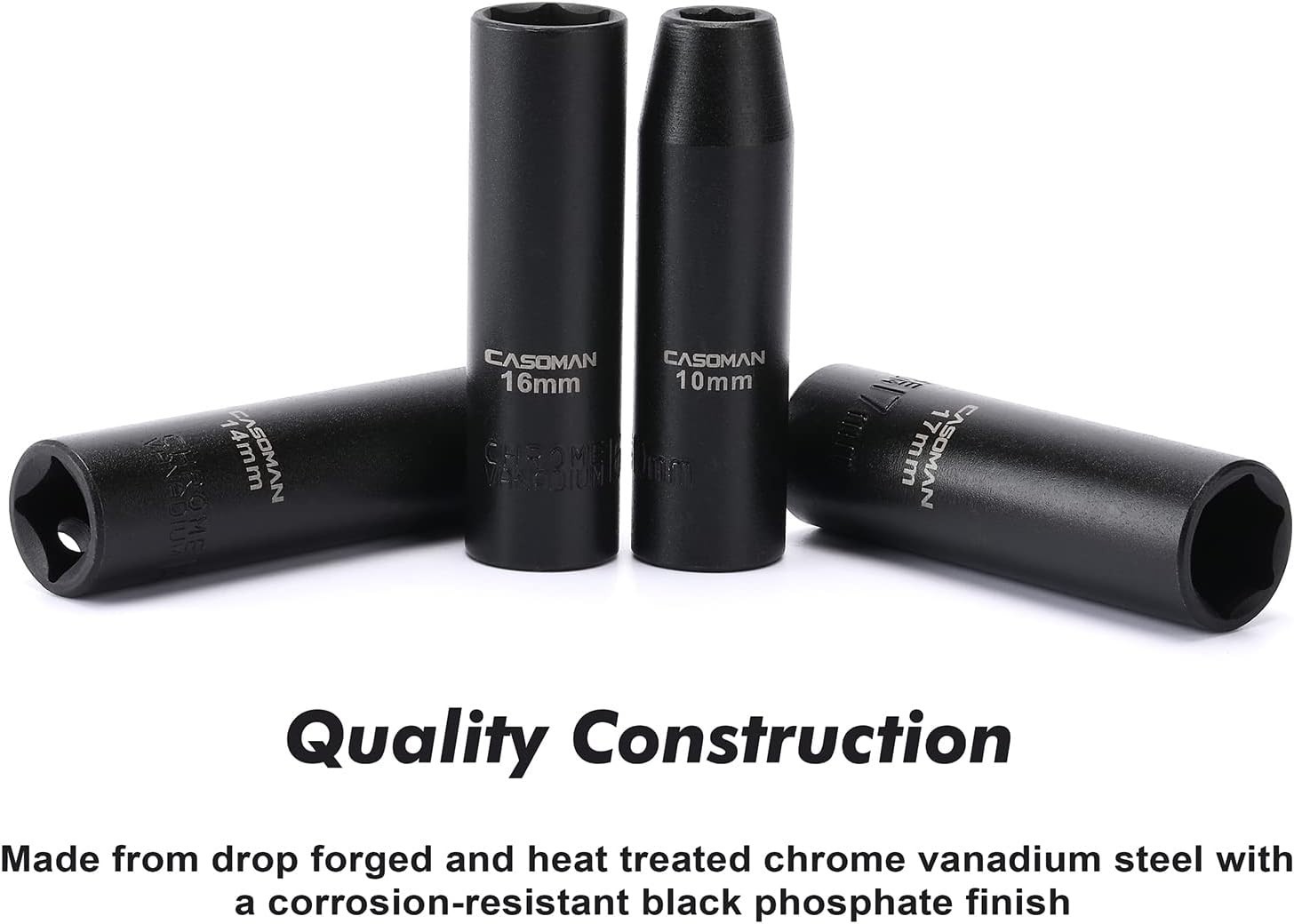 11 Pieces 1/2-Inch Drive Deep Impact Socket Set, 6-Point, Metric, 10mm to 24mm