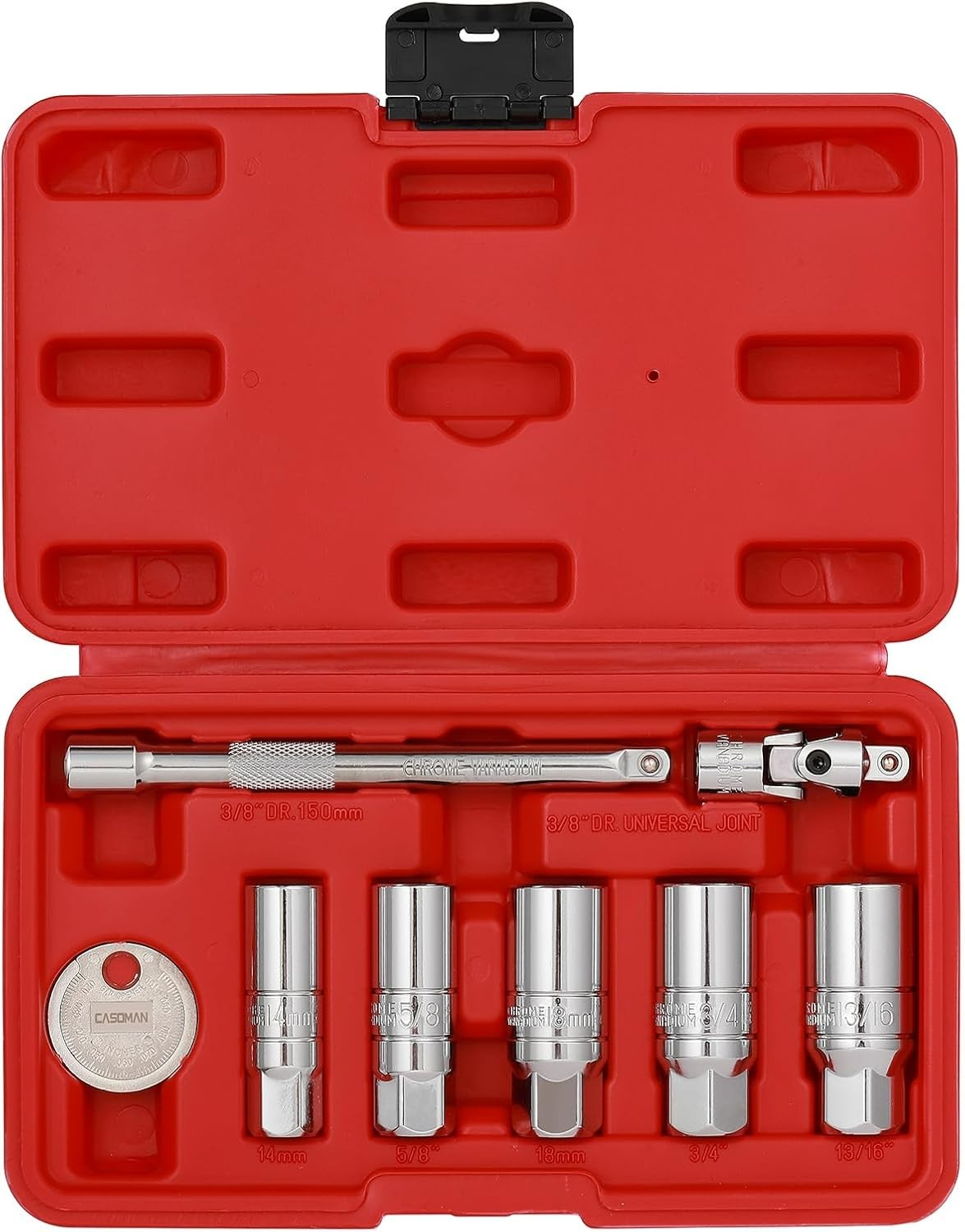 Precision Spark Plug Socket Set with 6-Inch Extension – 3/8-Inch Drive, 8 Pieces