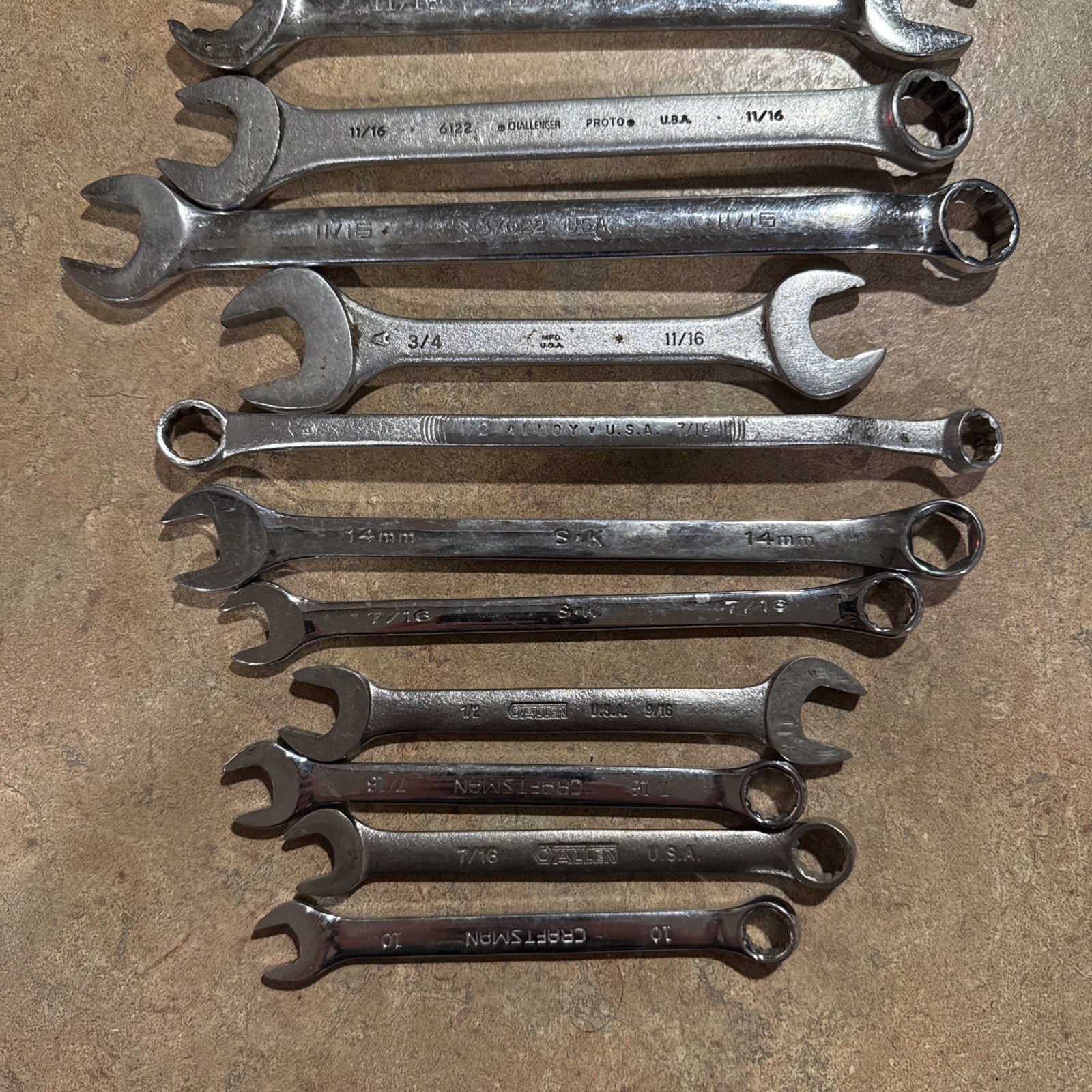 Lot Of USA Made Wrenches Various Brands And Sizes Metric Standard Chrome Sk