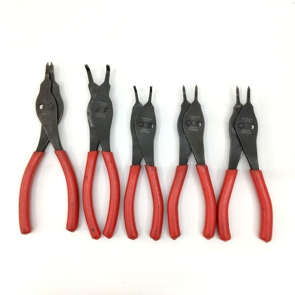 Snap On SRPC7090, 3090, 4700, 3800, 7000 Snap Ring Pliers, Set of 5 red