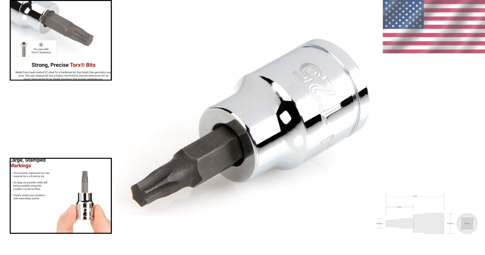 S2 Steel T25 Torx Bit Socket, 3/8 Inch Drive – Easy-Read Die-Stamped Marking