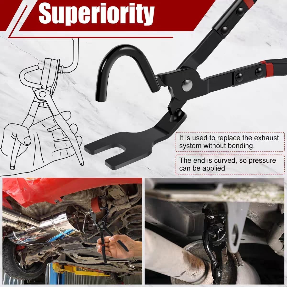 Exhaust Hanger Removal Pliers 25°Offset Design Non-Slip Grip Exhaust Pliers