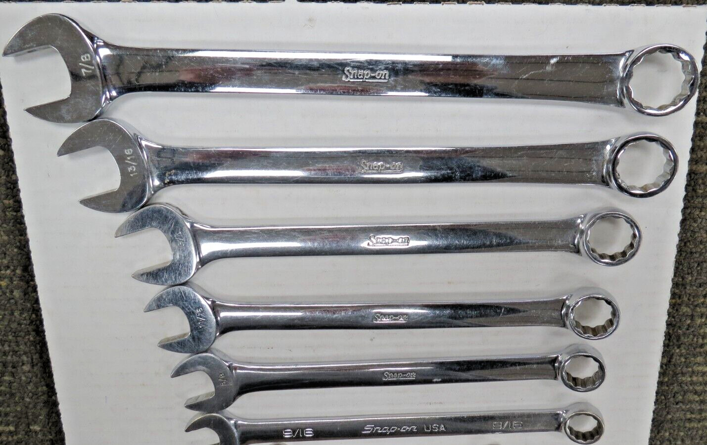 SNAP-ON 12-POINT SAE FLANK DRIVE COMBINATION WRENCHES 10PCS 5/16-7/8 OEX10 OEX28
