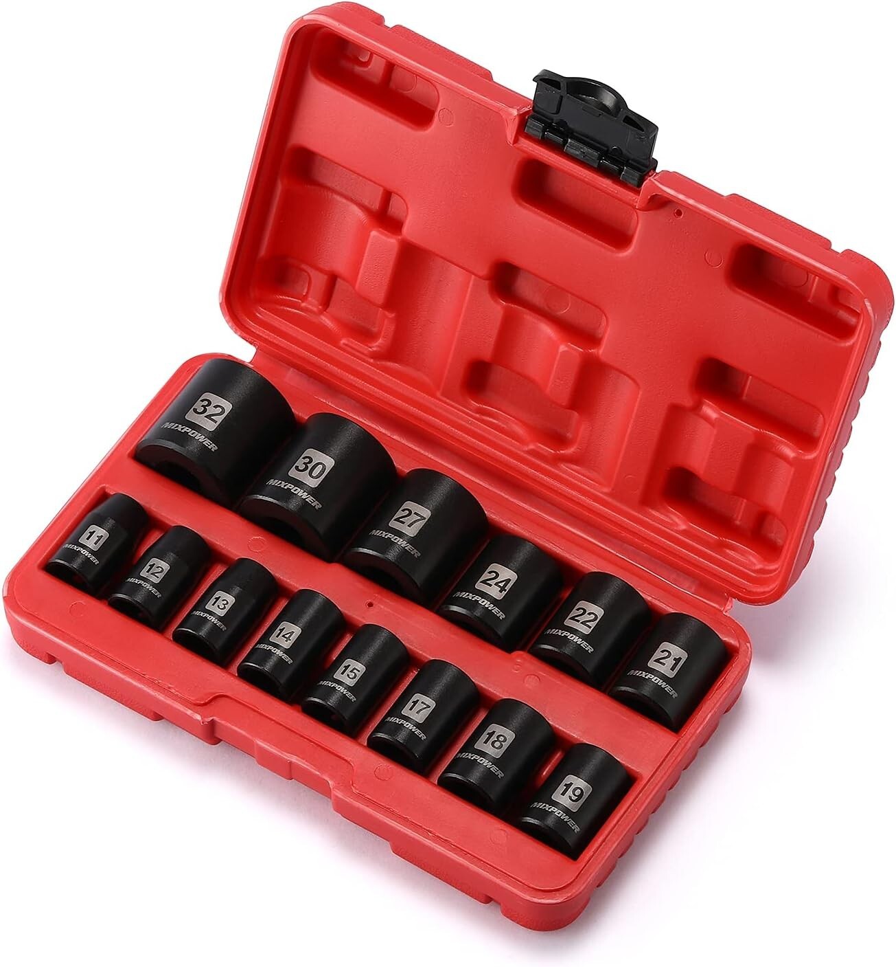 14 Pieces 1/2-Inch Drive Shallow Impact Socket Set, Metric, 6-Point, 11mm – 32mm