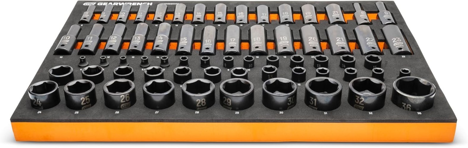 66 Piece 1/4”, 3/8”, 1/2” Drive 6 Point Metric Impact Socket Set in Foam Stor…