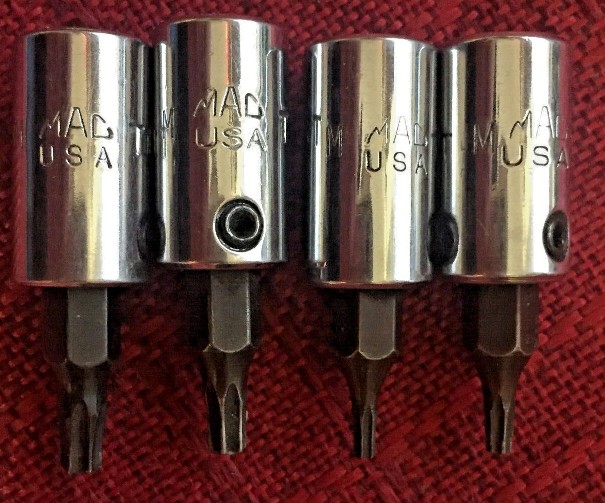 Mac Tool 4pc T8, T10, T15, T20 Chrome Torx Bit Socket 1/4″dr 1.5″L USA Gd 8.5/10