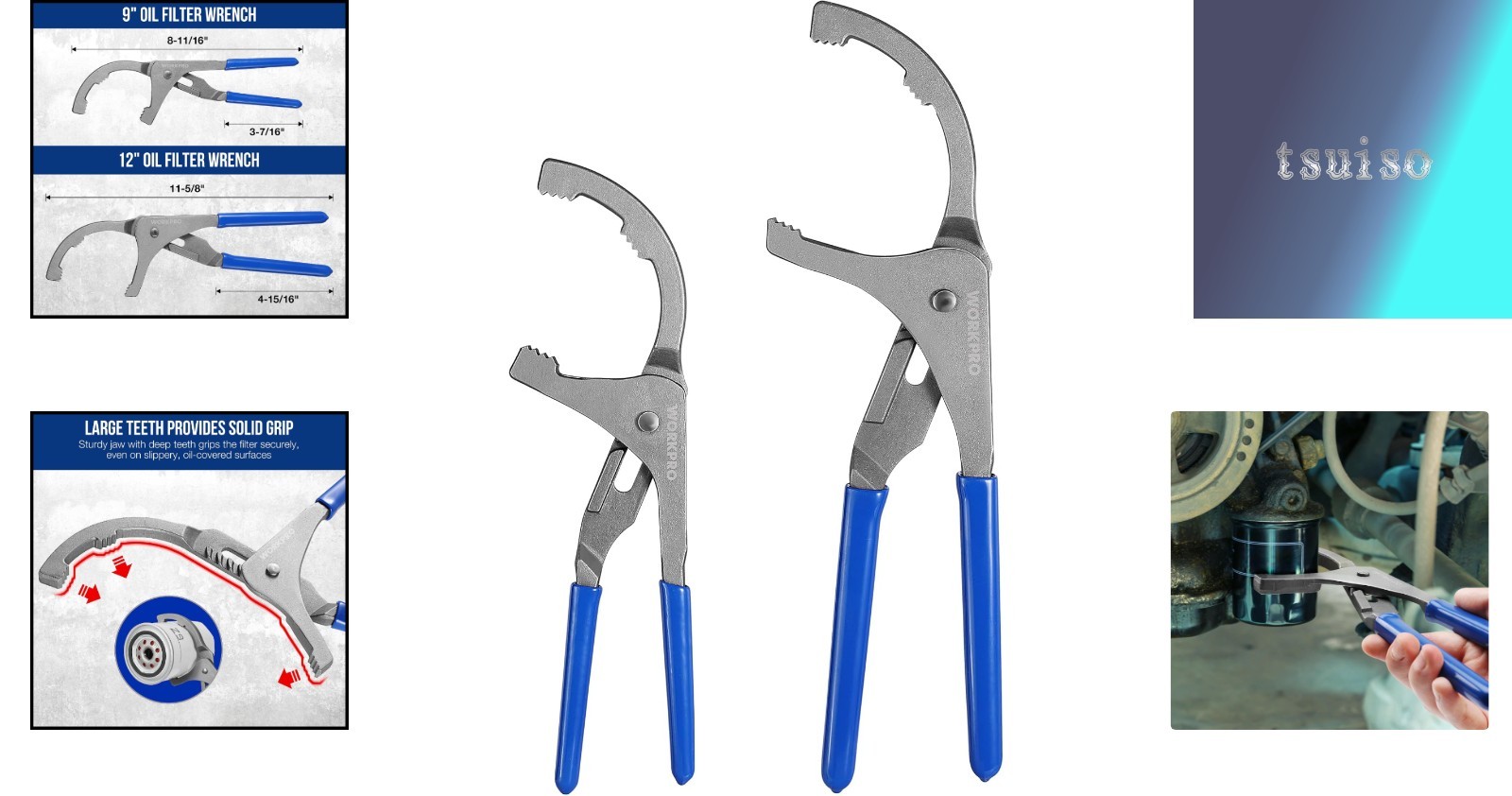 Corrosion-Resistant 9″ & 12″ Oil Filter Removal Pliers Set for Cars and Trucks
