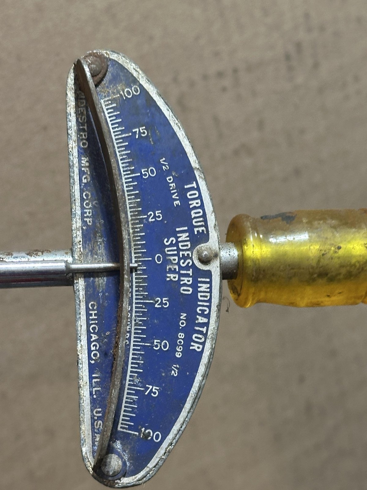 Vintage Indestro Super Torque Indicator Wrench 1/2in Drive No 8099 Made In USA