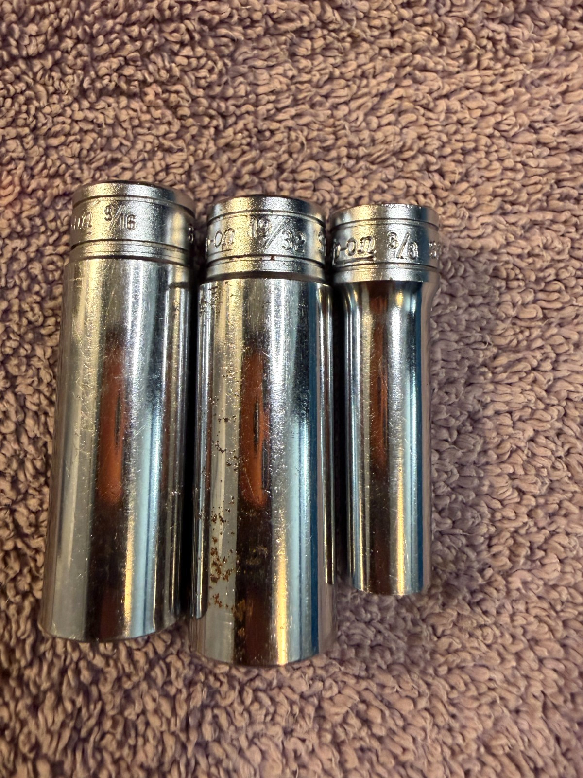 3 Snap-On Sockets 3/8″ Drive 12 Point SAE Deep 19/32 9/16 3/8 SF191 sf181 sf121