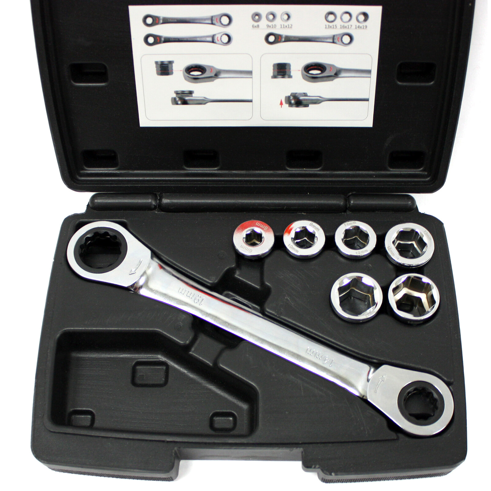 12 in 1 Ratchet Wrench Kit Interchangeable 14 x 19mm Metric 6 – 19 MM