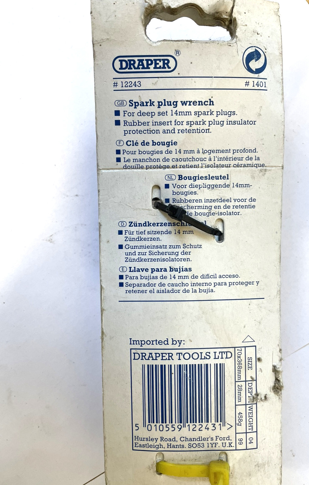 Long Reach Spark Plug Wrench 14 x 300mm Draper 12243 – New Old Stock