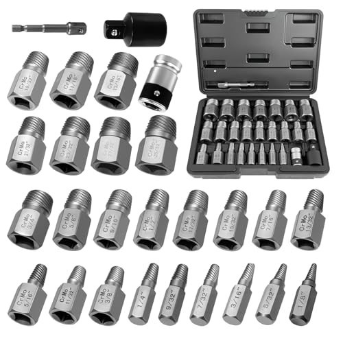 27PCS Heavy Duty Screw Extractor Set, Easy Out Bolt Extractor Kit, CR-MO Steel,