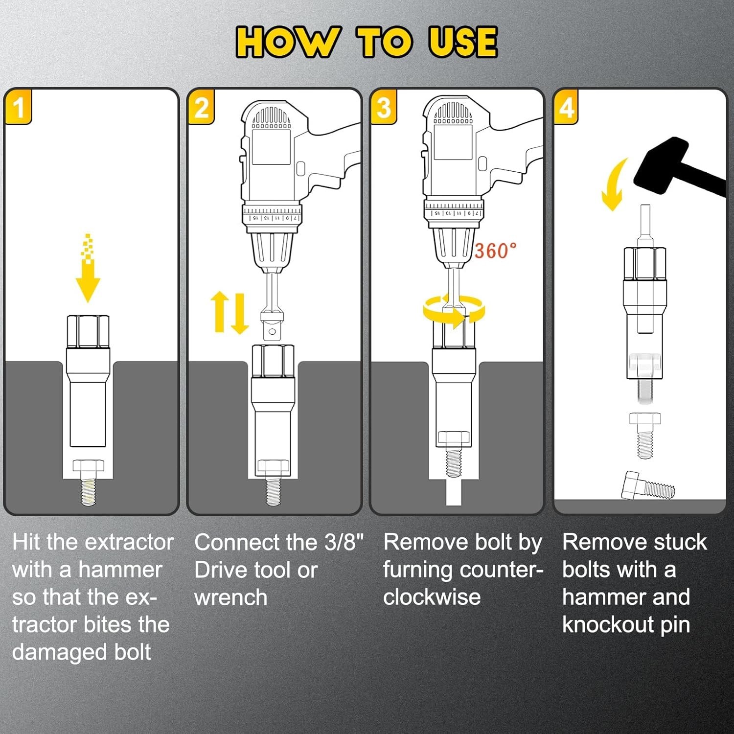 15PCS Deep Bolt Extractor Kit, 6mm-19mm Nut Extractor Socket Set, 3/8″ Drive Ro