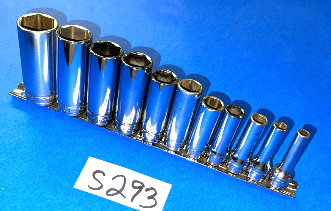 SNAP-ON TOOLS 11 PIECE 3/8 DRIVE SAE. DEEP CHROME 6 POINT SOCKET SET 211SFSY