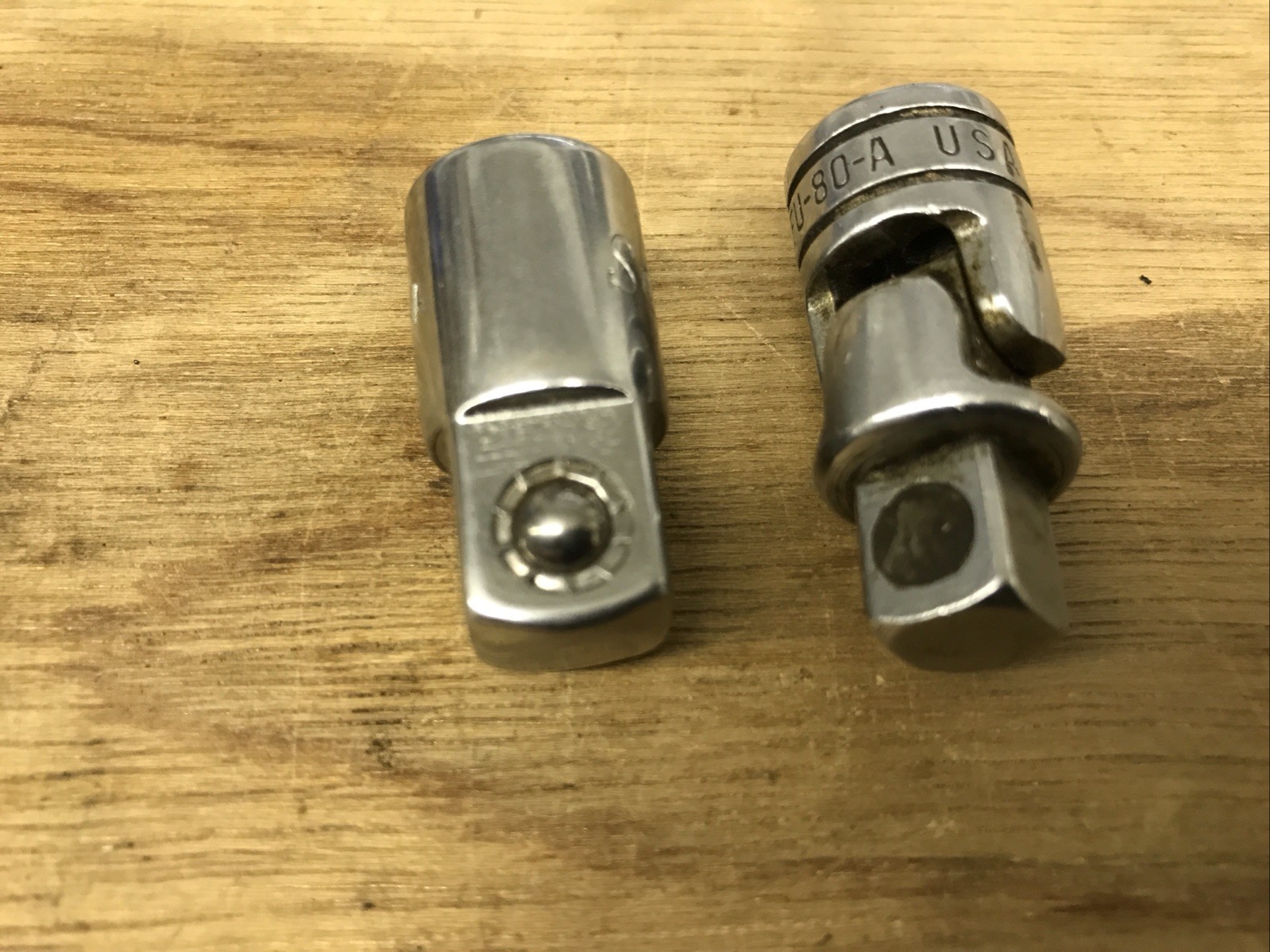 3 pieces Snap On USA 3/8-1/2 Adapter, 3/8 U-joint, And 3/8 Flat Bit
