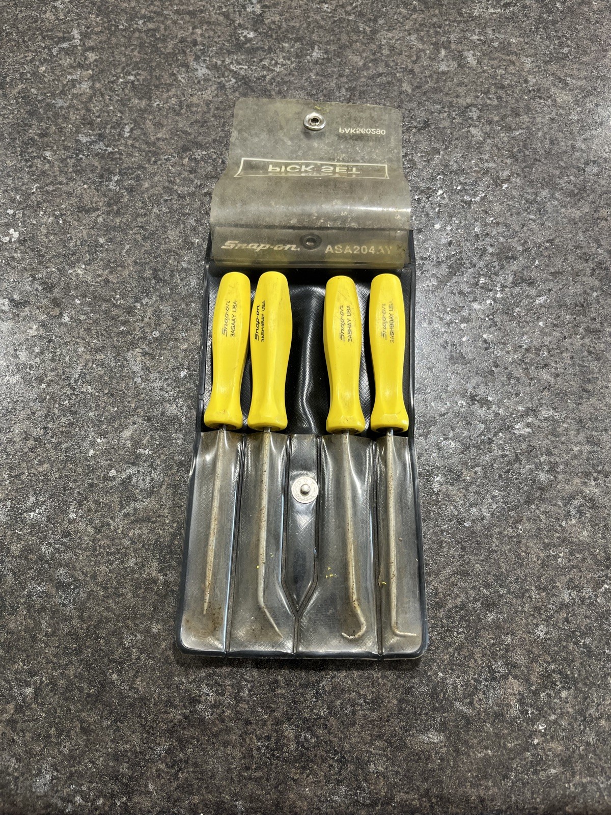 RARE Snap-on ASA204AY Yellow Hard Handle 4 Piece Mini Pick Set