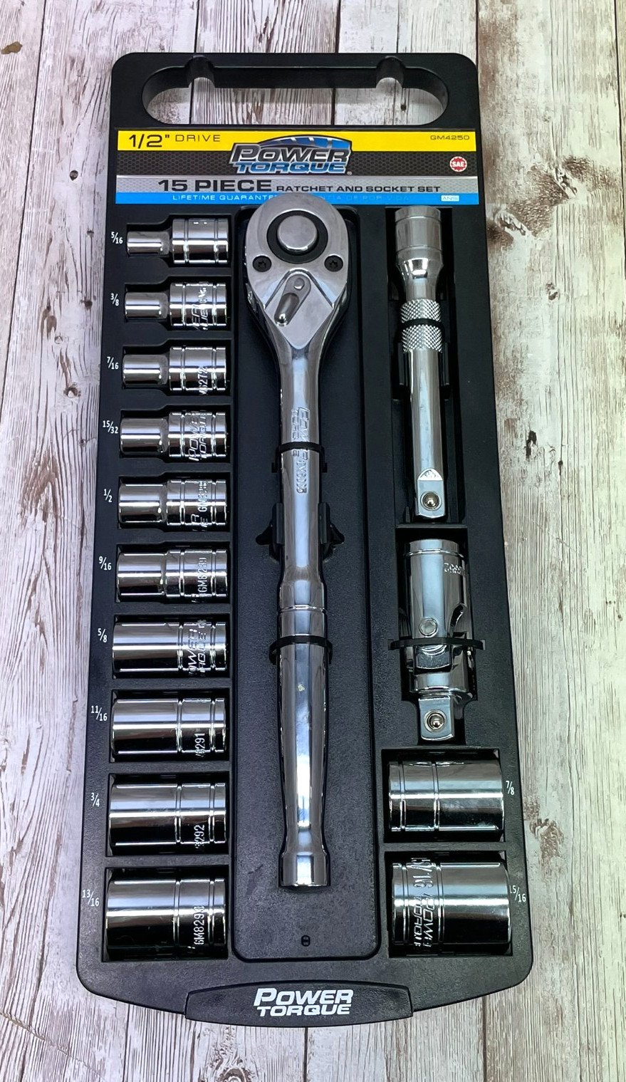 Power Torque 15 Piece 1/2 Inch Drive Standard 12 Point Metric Socket Set – GM425