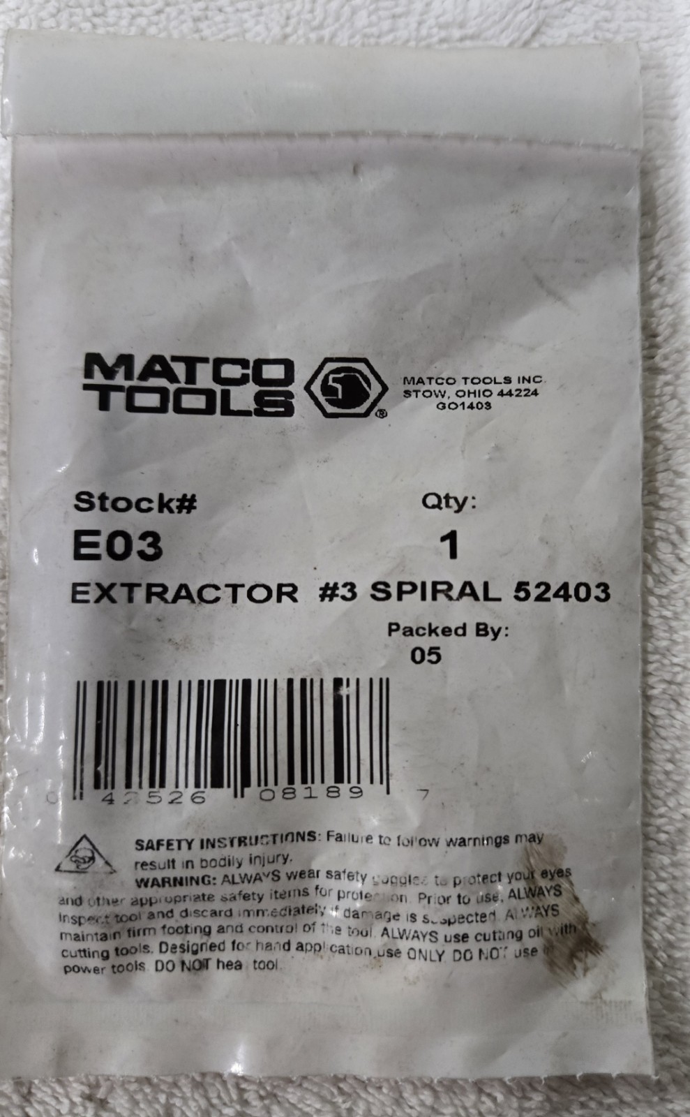 Matco Tools E03 Extrator #3 Spiral 52403