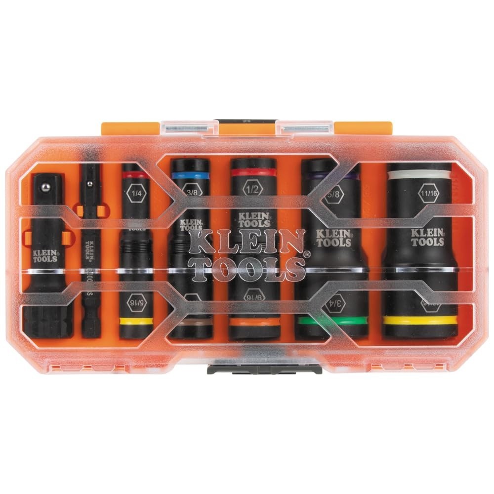 10-Piece SAE Impact Socket Set, Deep Depth, Color-Coded Flip Sockets, Adapters &