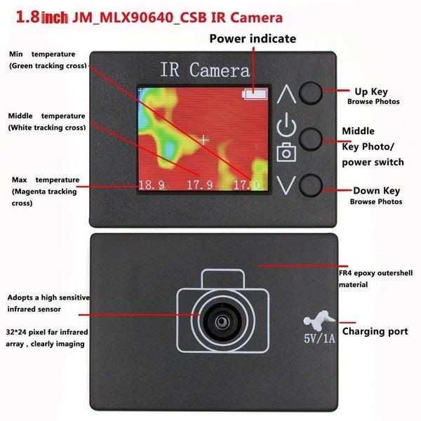 Infrared Camera Non-contact Meter Lightweight ABS Housing MLX90640ESF_BAB Sensor