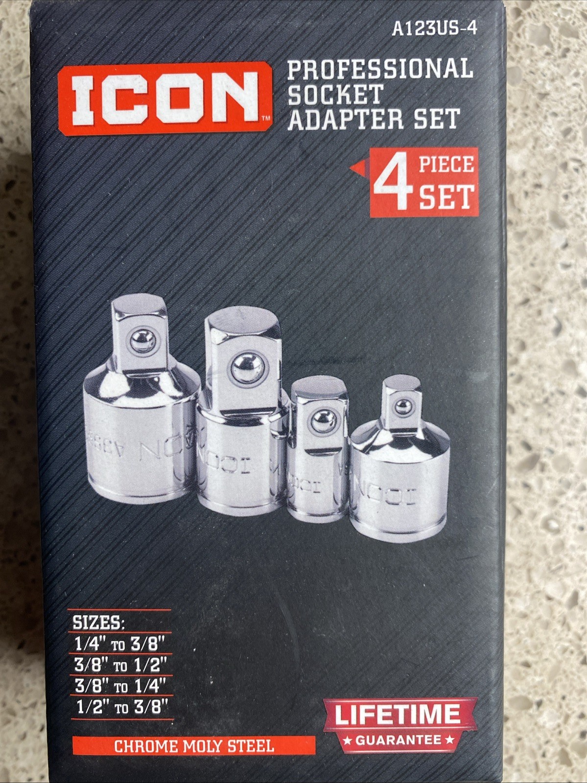 NEW ICON 4 pc Professional Socket Adapter Set A123US-4 Chrome Moly Steel 57324