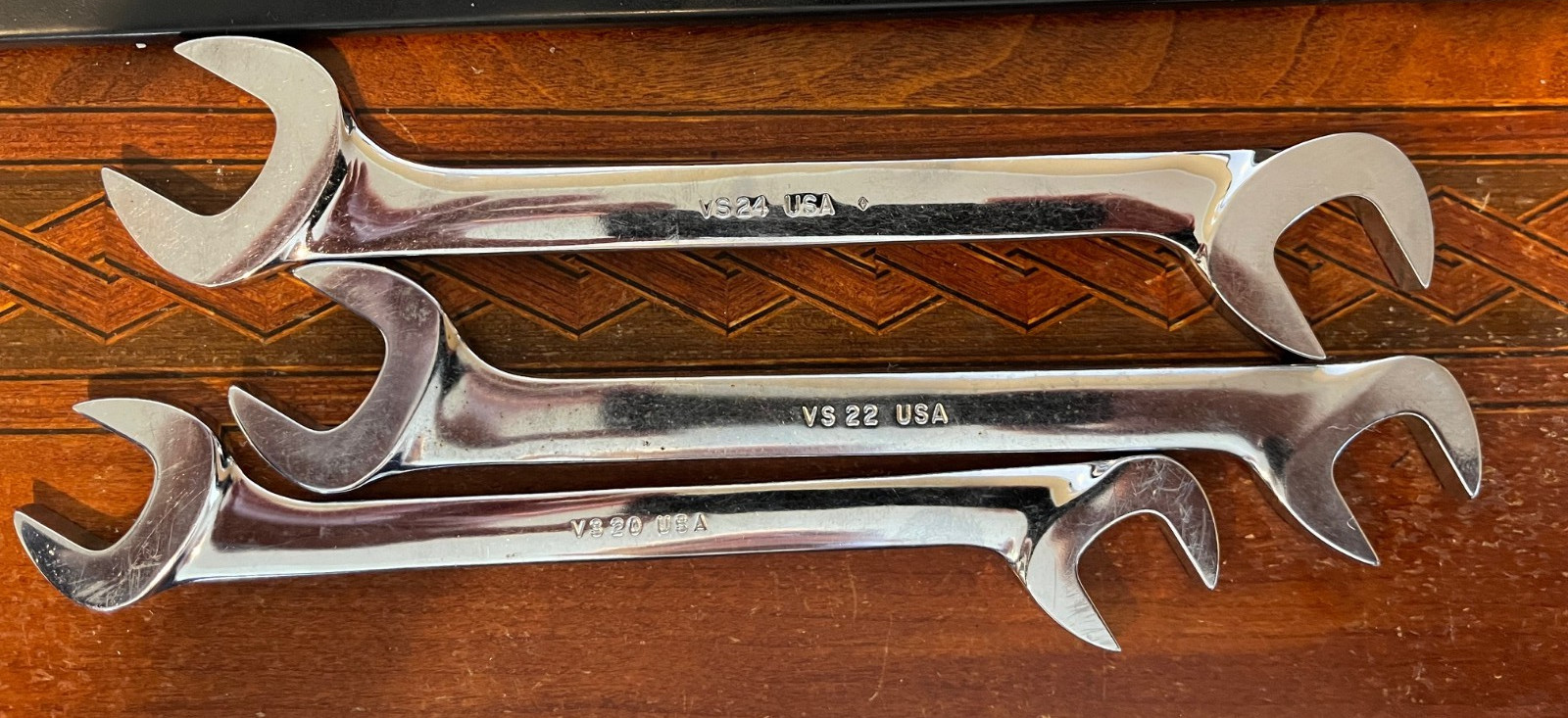 Vintage Snap-on 7pc SAE Angle Open End Wrench Set VS807 Underline USA Nice
