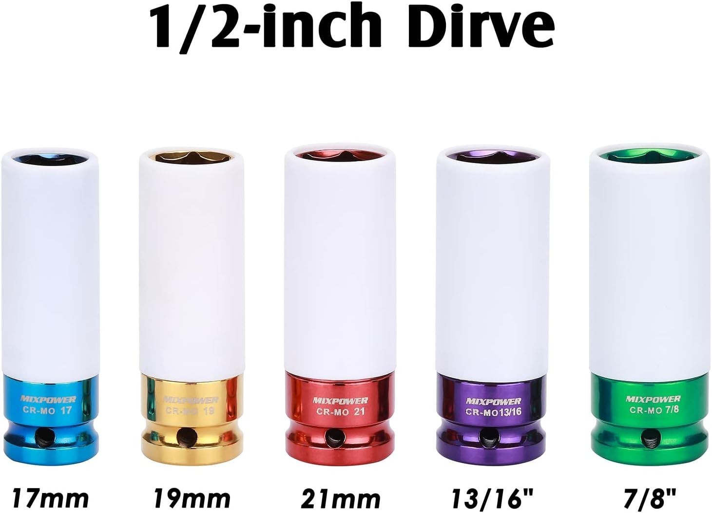 Lightweight 5-Piece CR-MO Impact Socket Set with Laser Marked Sizes for Easy Use