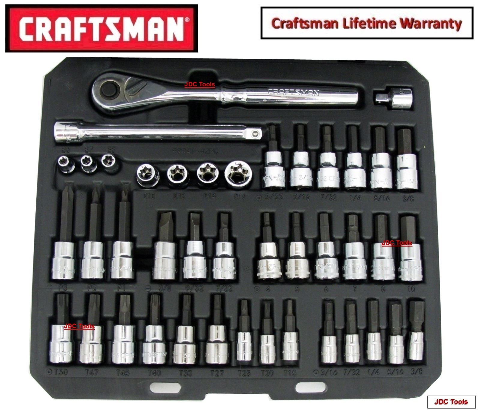 CRAFTSMAN TOOLS 42pc 1/4 & 3/8 Wrench Hex Torx Bit Socket Set SAE and Metric NEW