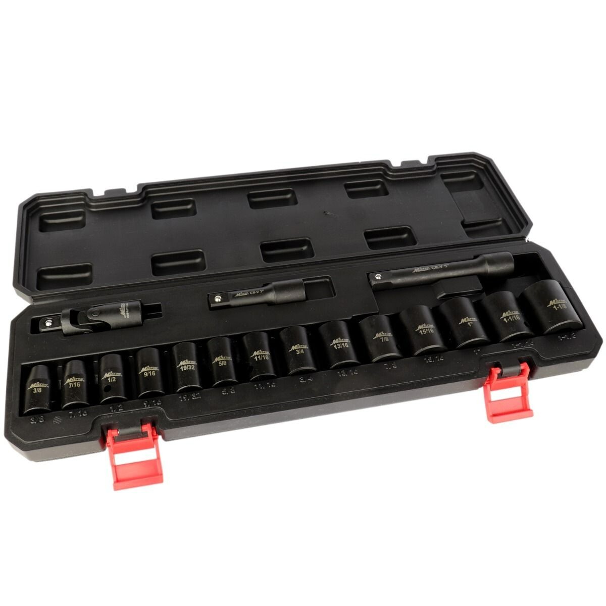 Milton® 17-Pc. 1/2” Dr Shallow 3/8 to 1-1/8″ SAE Impact Socket Set w/ Univ Joint