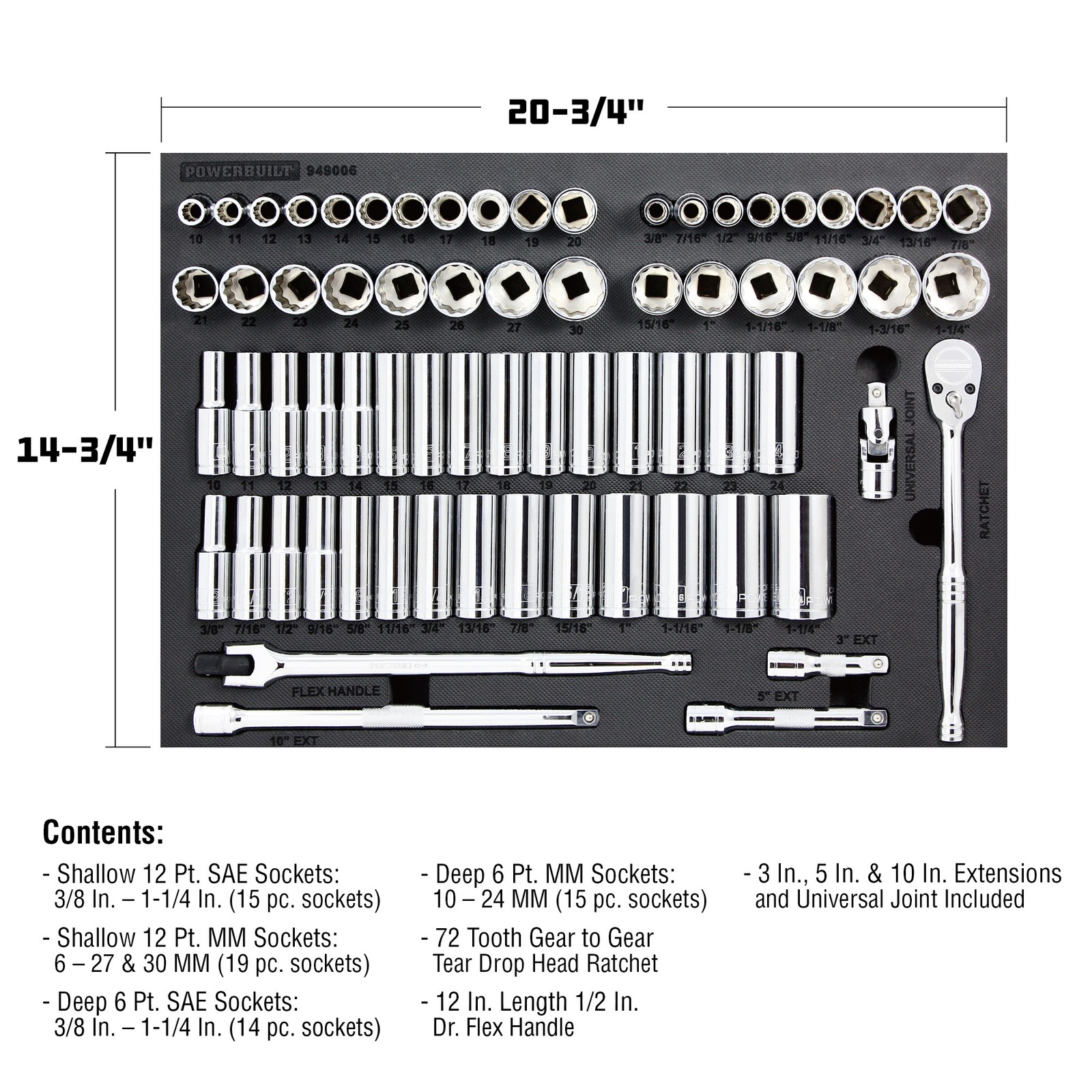 Powerbuilt 69 Piece Pro Tech 1/2 Inch Drive SAE and Metric Socket Set – 949006