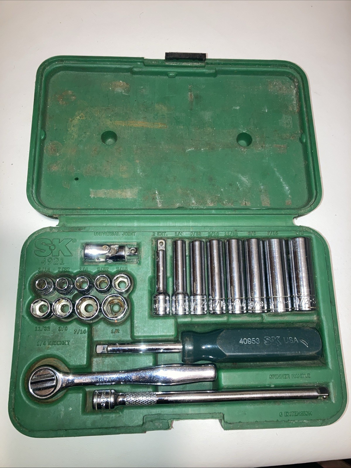 S-K SK 4921 SAE Standard Socket 1/4” Drive 21 Piece Set Short Deep 6 Pt Wright