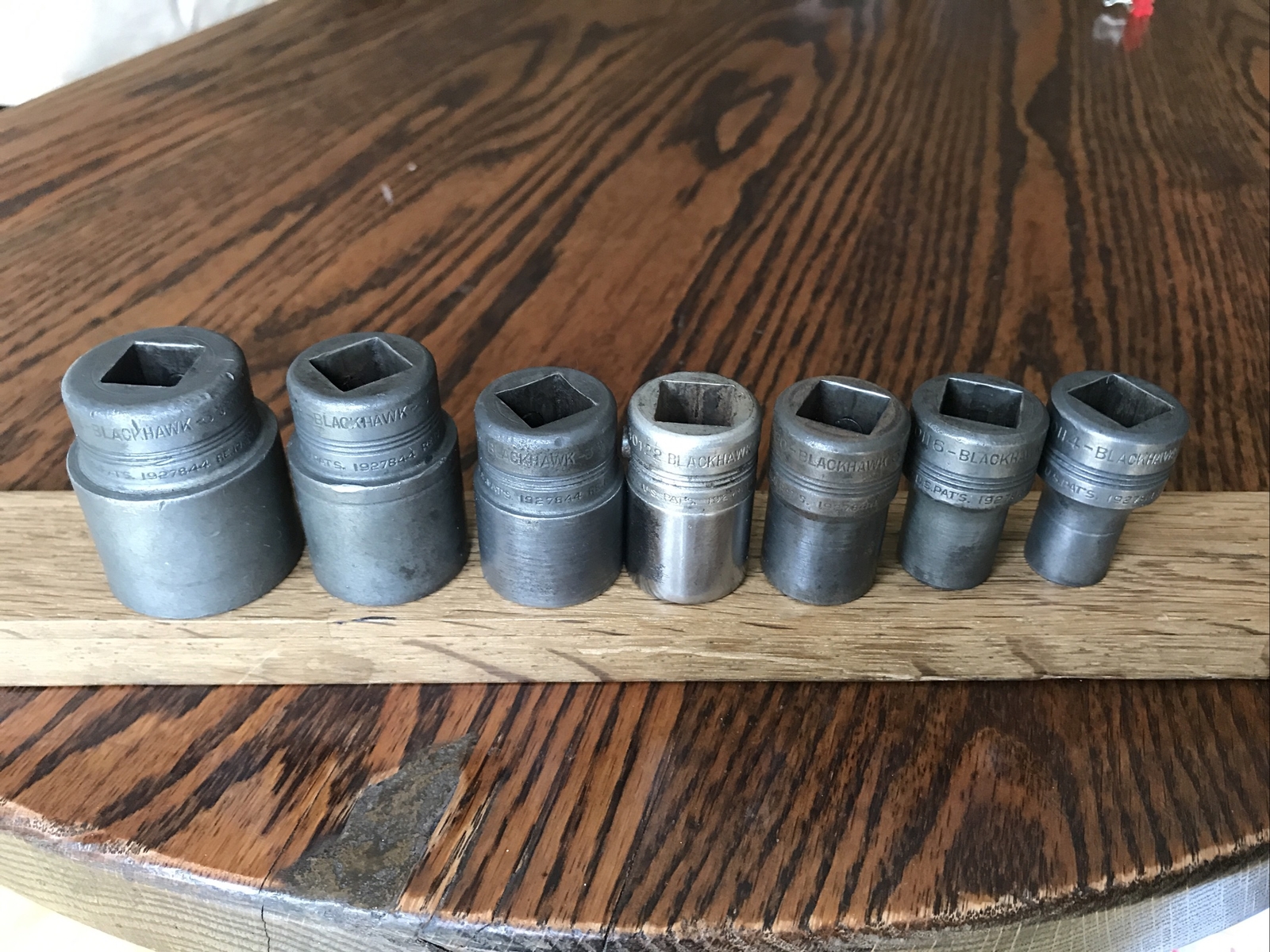 7 Rare Vintage 1940s Blackhawk USA Sockets With 1/2” Drive 1-1/6” To 7/16” AF.