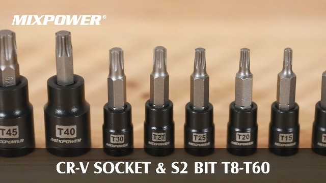 25-Piece Torx Bit & Socket Set – 13 Star Bits (T8-T60) + 12 E-Torx Sockets (E4-E