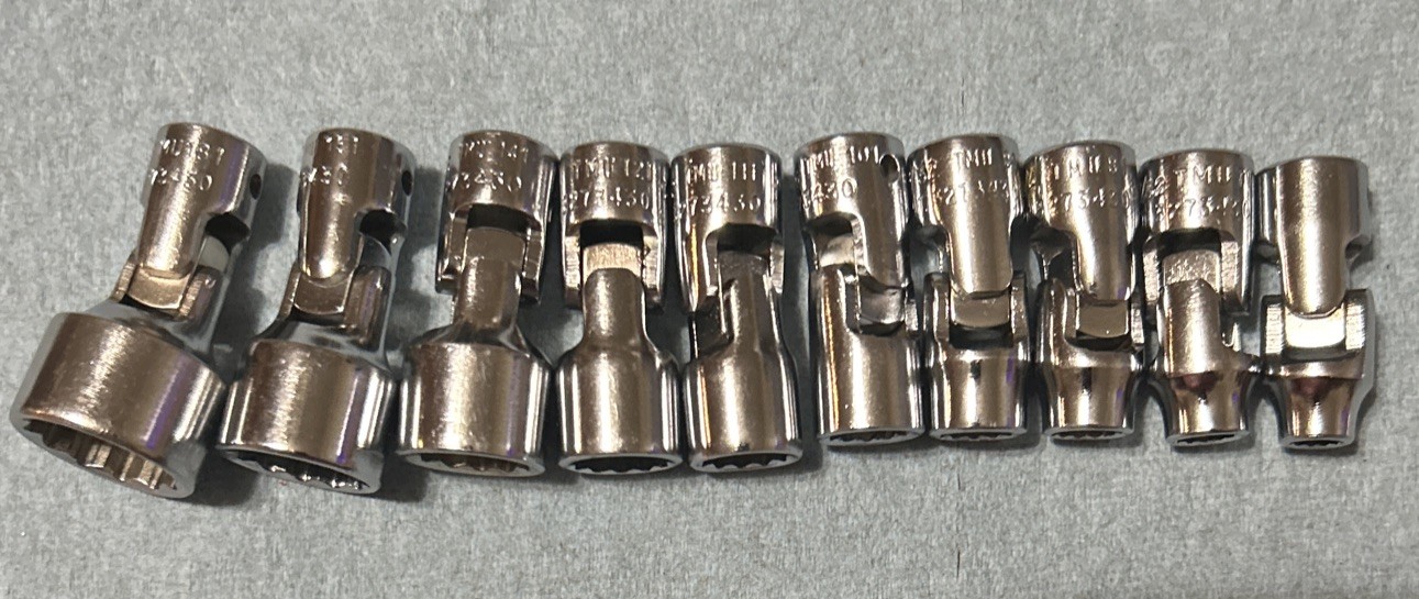 VTG Snap On 1/4 Dr 10pc TMU Swivel Flex Sockets 3/16” Thru 9/16” 12pt USA