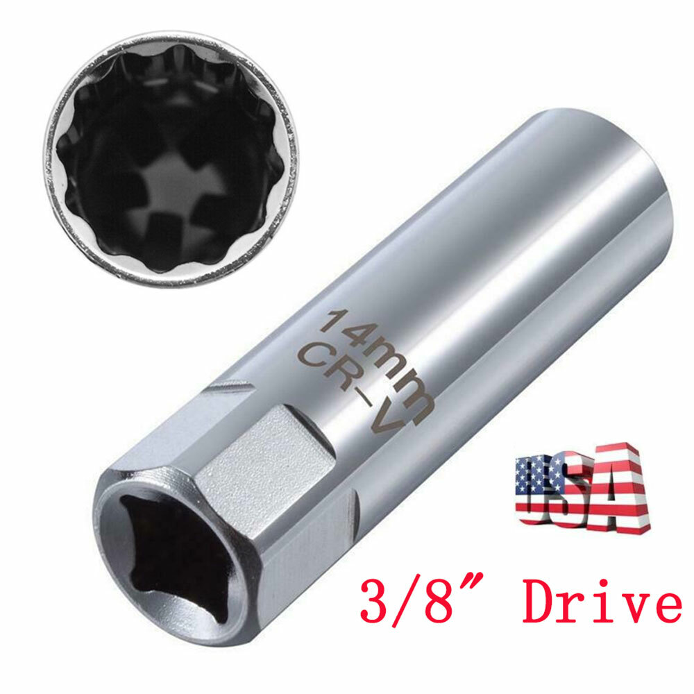 14mm Car Spark Plug Socket Wrench 12 Point Thin Wall 3/8″ Drive Sleeve Magnetic~