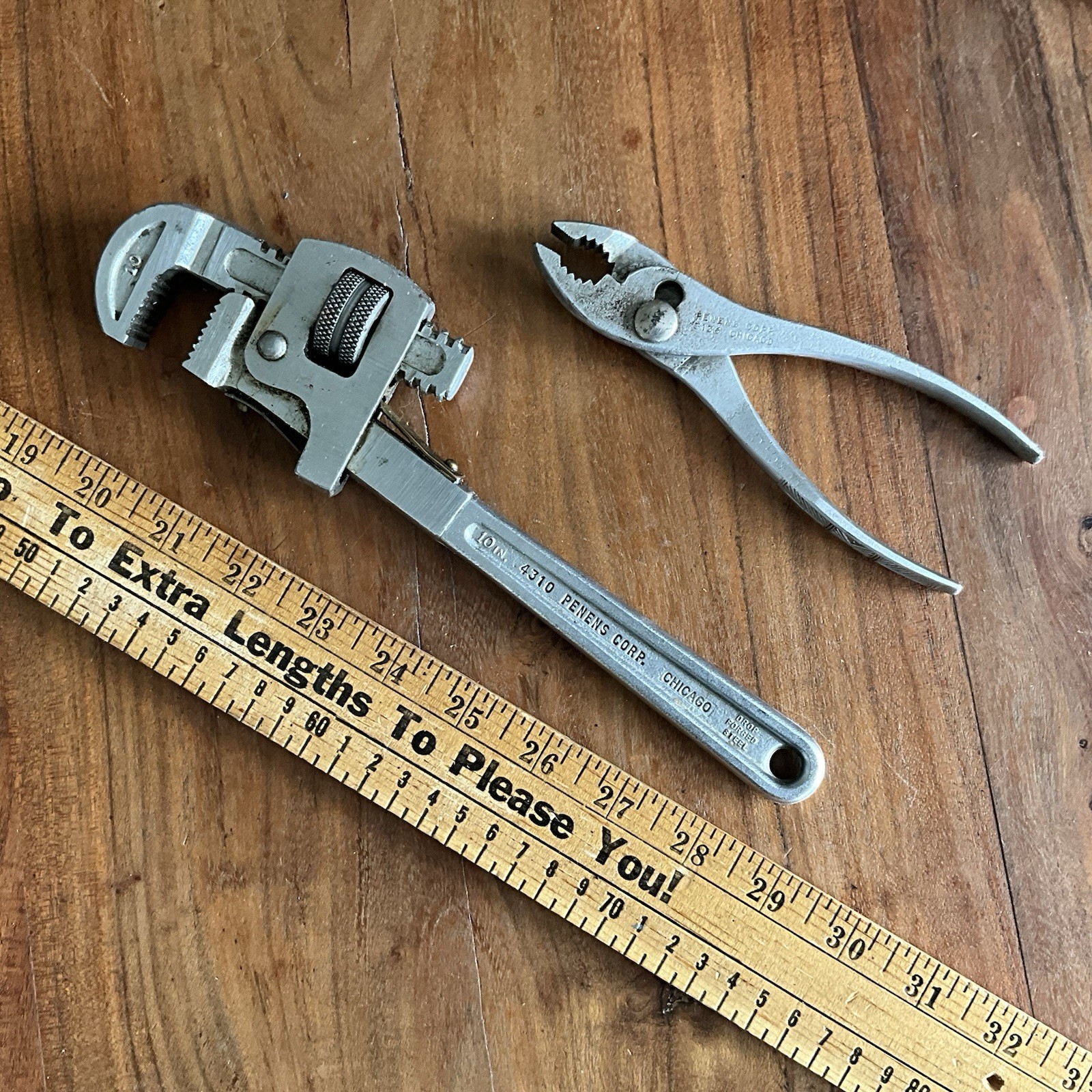 Vintage 10″ Penens Corp 4310 Pipe Wrench & 6.5″ Slip Joint Pliers Made In USA