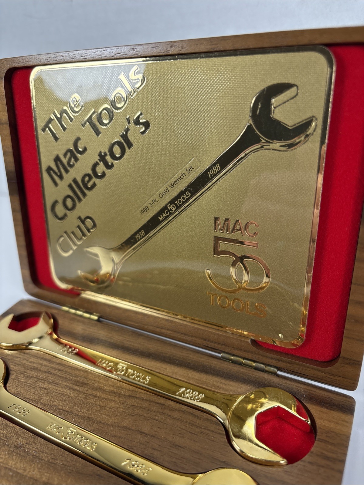 24kt Gold 1988 50 year Anniversary Mac Tools Collector’s Club 3 Piece Wrench Set