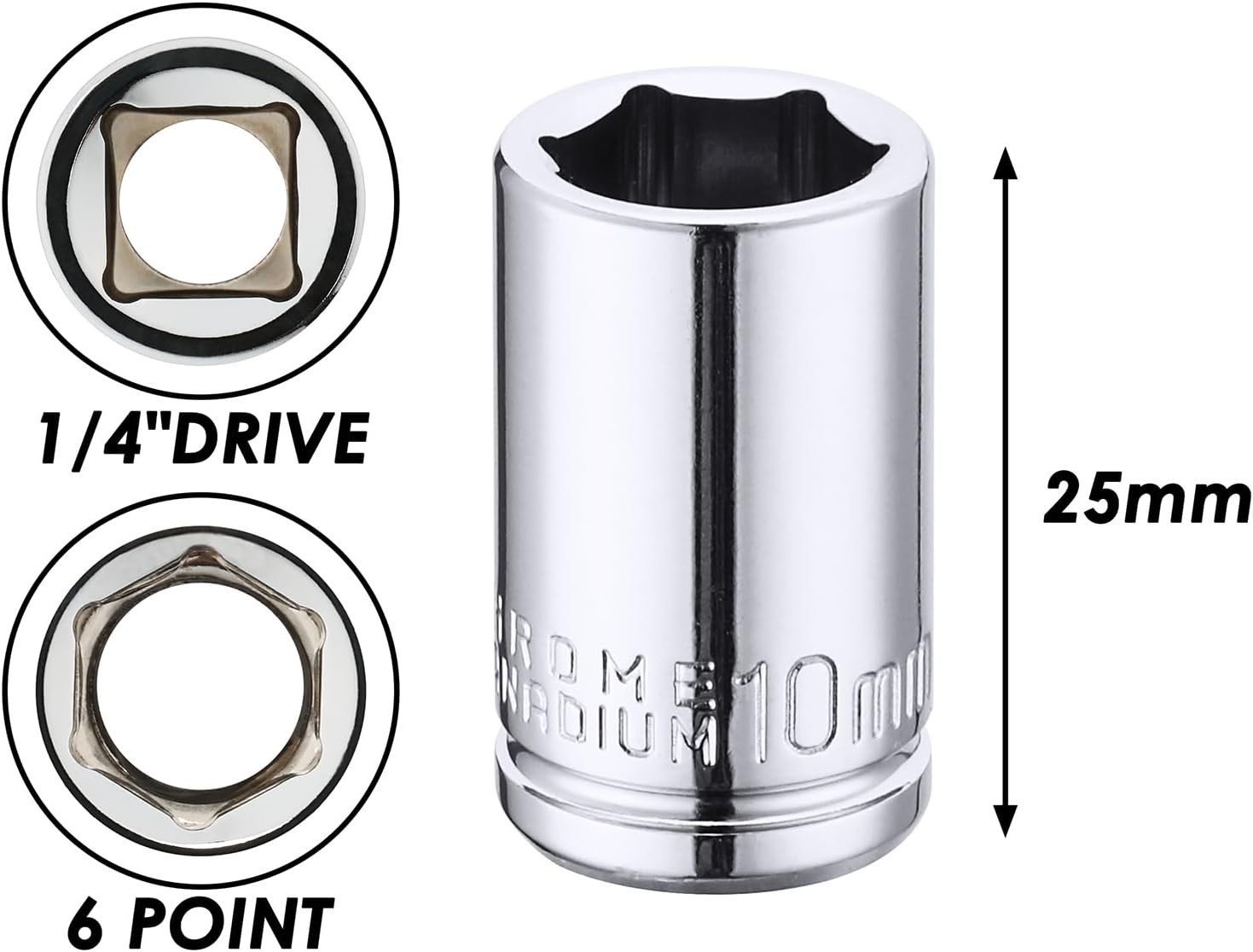 4PCS 1/4″Drive 10mm Deep&Shallow Socket, 6 Point, Cr-V Steel, 10mm