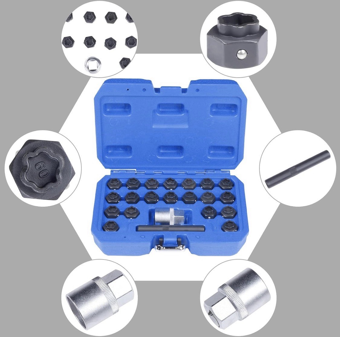 22PCS Wheel Lock Nut Key Kit Compatible BMW Locking Lug Socket Removal Tool Set