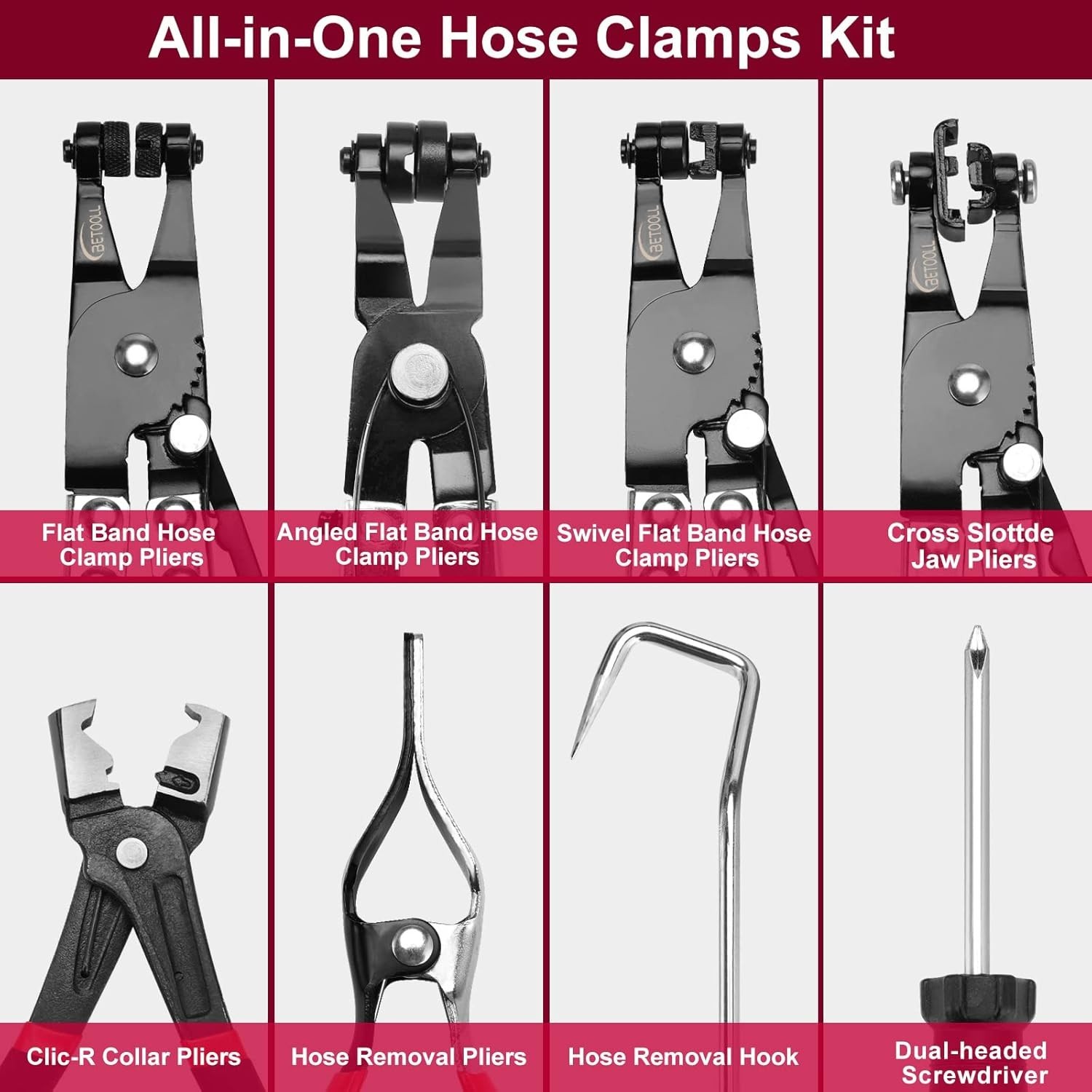 Professional 9pc Hose Clamp Pliers: Carbon Steel, Ergonomic Grip, Auto Repair