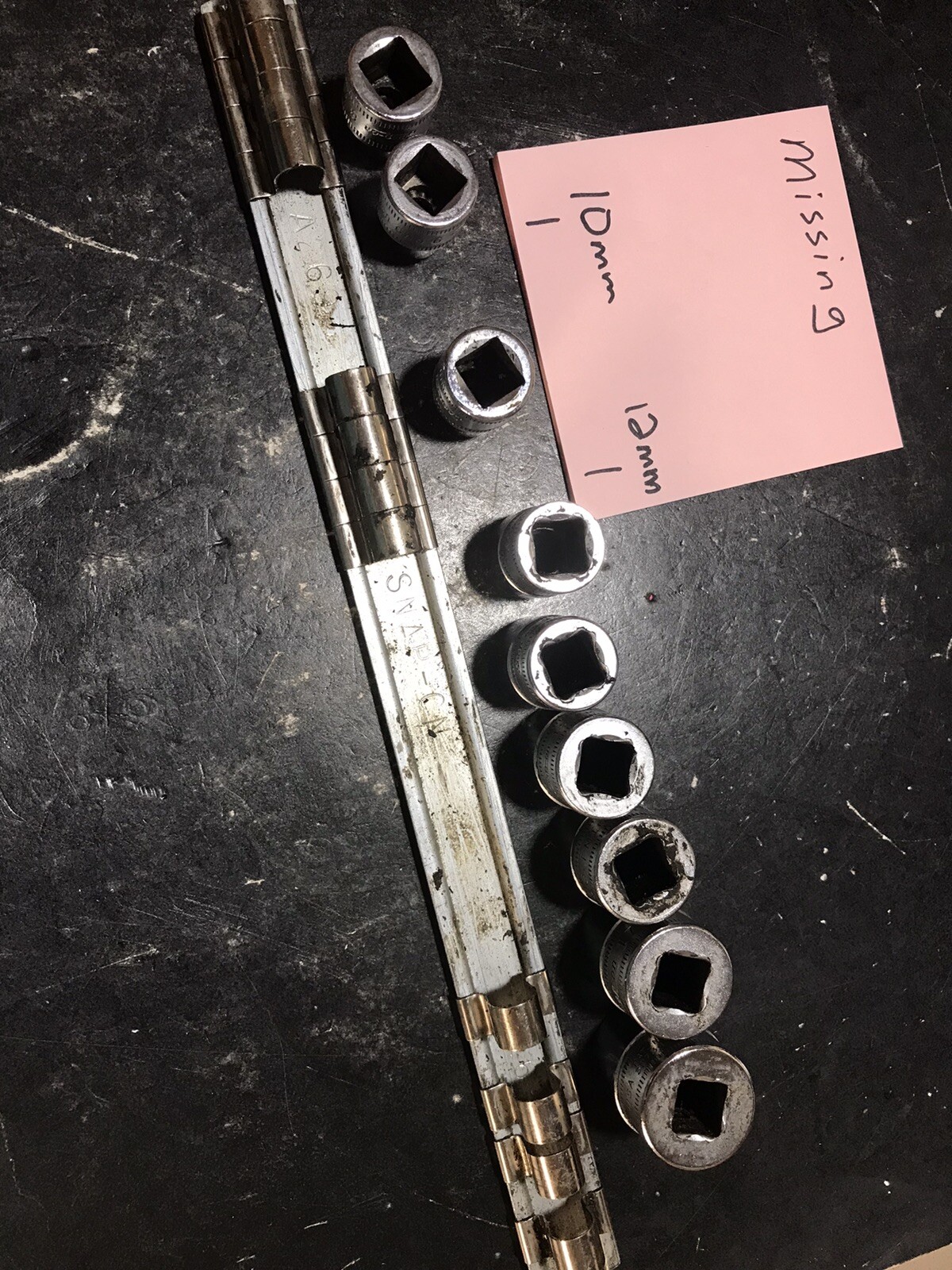 SNAP ON 9pc 3/8″dr 12pt Socket Set FM8-FM18mm USA Missing 10-12 & A-269 Tray