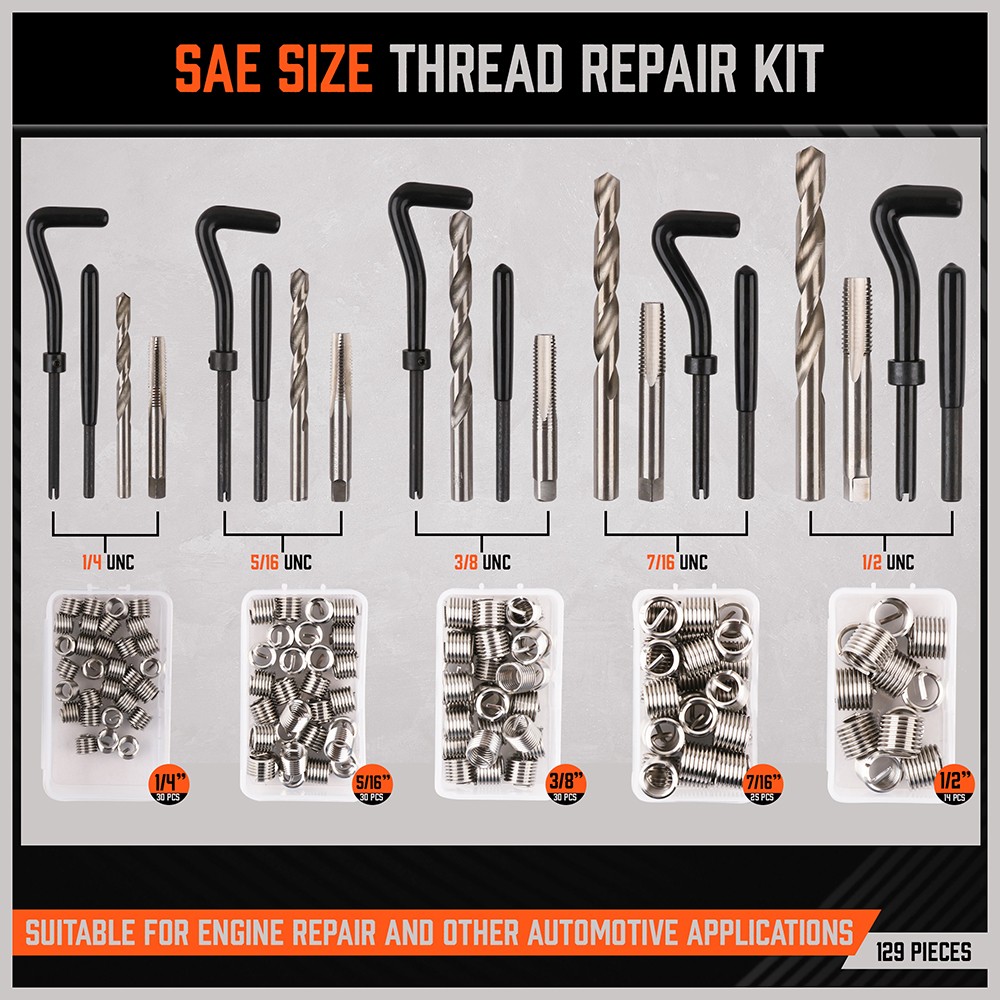 300PC Thread Repair Kit HSS Drill Helicoil Repair Kit SAE Metric Inch&MM W/Case